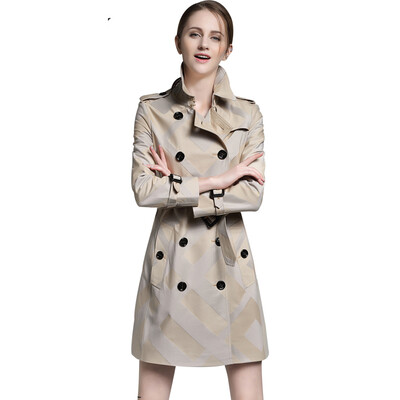 

BURDULLY Female Plaid Trench Coats For Women New Fashion Belted Trench Coat Para As Mulheres 2017 Autumn Winter Abrigos De Mujer