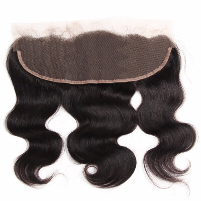 

Brazilian Virgin Body Wave Lace Frontal Free Part Ear to Ear Human Hair Lace Closure with Baby Hair Size 13"x4" Natural Black