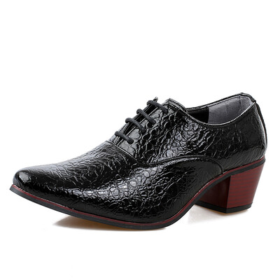 

DJSUNNYMIX Brand Mens dress shoes fashion Crocodile pattern leather pointed toe wedding shoes 7cm high heel