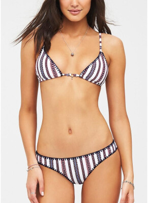 

2018 Women Bikini Swimsuits Striped Print Triangle Cups Two Pieces