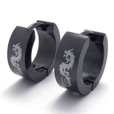 

Hpolw Mens Unique Stainless Steel Dragon Huggie Hinged Hoop Earrings Set 2pcs Color Black