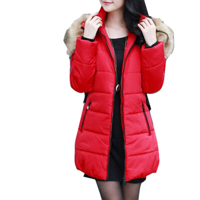 

Winter Women Warm Fur Collar hooded Down Jacket hoodie quilted Puffer Coat Parka