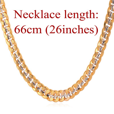 

Two Tone Necklace With "18K" Stamp Real Gold Plated Men Jewelry Wholesale 2015 New Trendy 55 CM Cuban Link Chain Necklace