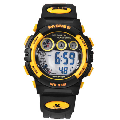 

PASNEW Children's Watch Fashion Multi-function Swimming Waterproof Sports Electronic Children's Watch PSE-239B Yellow
