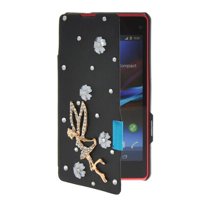 

MOONCASE Rhinestone Crystal Ultre Slim Leather Side Flip Wallet Shell Back ЧЕХОЛ ДЛЯ Sony Xperia Z1 Compact (Mini) Black