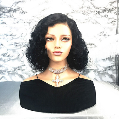 

T-top Hair Graceful Short Big Curl Human Hair Lace Front Wig 130 Hair Density With Natural Hairline