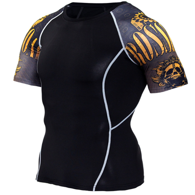 

New Compression Shirt Splicing Sleeve Fitness Men Wolf Skull Anime 3D T Shirt MMA Short Sleeve Crossfit Bodybuilding Tee Shirt