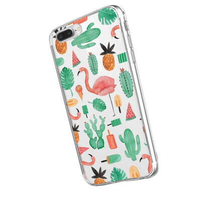 

Inonler Green Cactus&Pink flamingo in the desert with transparent soft&wearable case for iphone SE 6 7 8 X cover