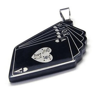 

Hpolw Fashion Jewelry for Mens&Womens Stainless Steel Casting Black Playing Cards Spades"A" Pendant Necklace,18-26 inch Chain