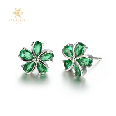 

Wholesale green flower stone girls earrings with earring back in stock