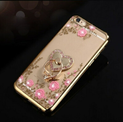 

Flower Diamonds Soft TPU Phone Cases for iphone x 8 7 6 5 SE Diamond Luxury Plating Phone Shell with Stand Holder&Sling