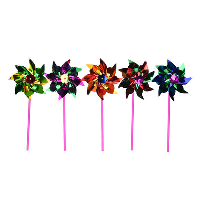 

5Pcs Holographic Garden Windmill Single Flower Window Home Decor Kids Toy