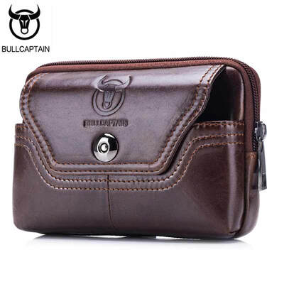

BULLCAPTAIN Phone Cigarette Purse Fanny Pack Waist Bag Leather Hip Bum Money Belt Bag Waist Packs Men Belt Pouch Bags horizontal
