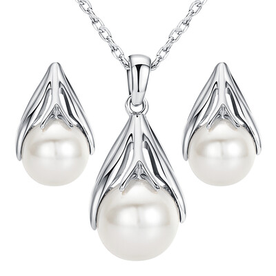 

Yoursfs Pearl Jewelry Set for Women CZ Cream Freshwater Cultured Pearl Bridal Necklace Drop Earrings Set