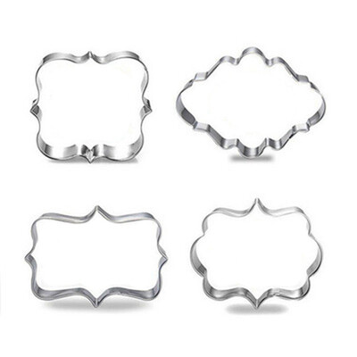 

UpperX 1 set of 4 sets of silver stainless steel baking tools blessing box message board biscuits cake mold Size range 9-8cm