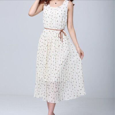 

Lovaru ™ 2015 summer new Korean Floral print chiffon dress women in pleated sleeveless dress beach Dress