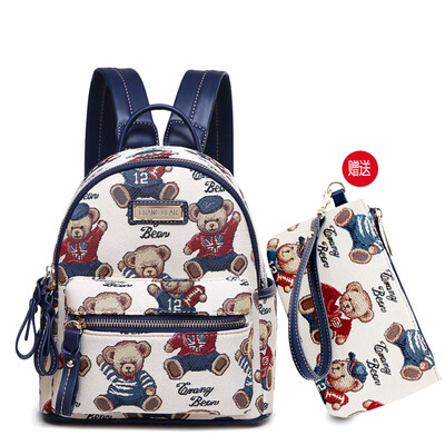 

Bear attachment erangbear backpack female splash-proof fashion canvas personality wild cute bear lady small backpack E-83 red