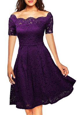 

New Arrial Boat Neck Cocktail Swing Dress Long Sleeve Floral Lace Knee Length Formal Party Dresses