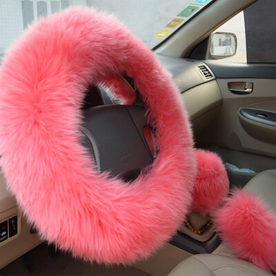 

Winter Warm Wool Handbrake Cover Gear Shift Cover Steering Wheel Cover 38cm diameter 1 Set 3 Pcs
