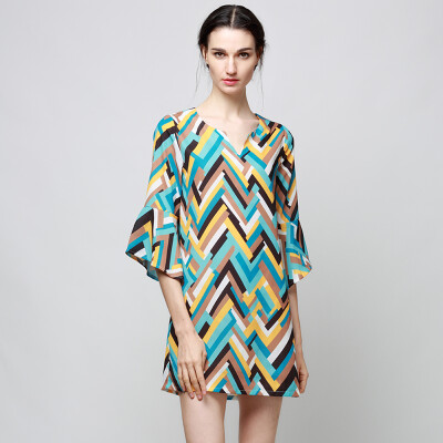 

Canis@Women Summer Striped Boho Evening Party Colorful Beach Dress Chiffon Dress