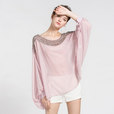 

Beading Shirt For Women Patchwork Hollow Out Batwing Sleeve Big Size Blouse Tops Summer Fashion OL Clothing 2018