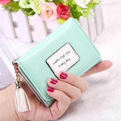 

New Fashion Womens Simple Vintage Wallet Solid Color Letters Pattern Trifold Short Purse Wallet for Girls