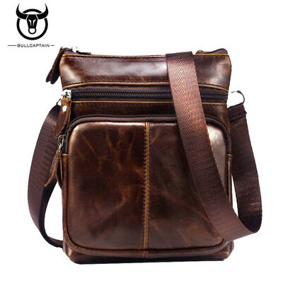 

BullCaptain 2018 hombres famosa marca casual crossbody bolsos hombre cuero genuino de la manera mini bolsos de hombro para h