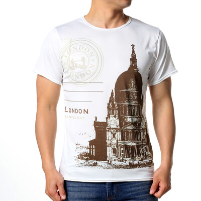 

Men Printed Loose T-shirts Summer Top White Round Neck Blouse