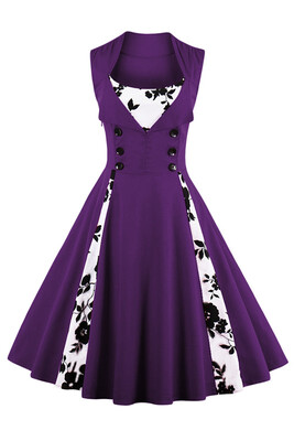 

MisShow 2017 Elegant Summer Dress Women Patchwork 50s 60s Vintage Dress Buttons Sleeveless Plus Size  - 4XL Retro Sundress