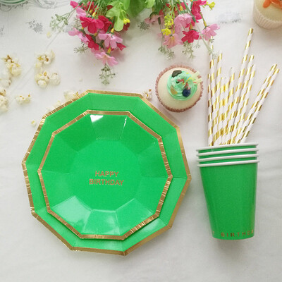 

FANLUS Hot Gold Happy Birthady Disposable Tableware Sets Paper Cup Pantsuit For Birthday Parties Barbecue Wedding Celebrations