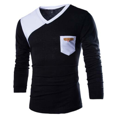 

CT&HF Men Fashion T-Shirt Leisure T-Shirt Contracted Tops Splicing V-Neck Cotton Tops Long Sleeve T-Shirt Round Neck T-Shirt