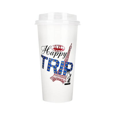 

OTOR 465ml560ml Paper Cup Disposable Tableware For Summer Icy Beverages Cold&Hot Tea Milk Coffee Happy Trip 100pcs