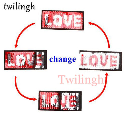 

twilingh 1pc Red Lip&Love Letter Reversible Change Color Sequins Patches DIY