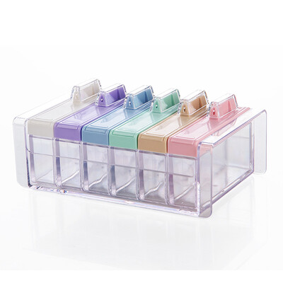 

New 4-6 grids Transparet Seasoning Box condiment set salt&pepper spice Seasoning Storage barbecue kitchen accessories