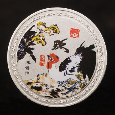

1pcs lot New Chinese ink&water series zodiac coin feng shui silver coin auspicious animal coin family decoration collection