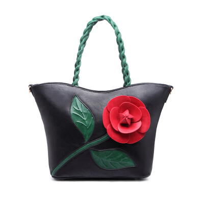 

Brand vintage women luxury handbags rose large flowers woven bag bride pretty shoulder bag lady tote bags large messenger bag