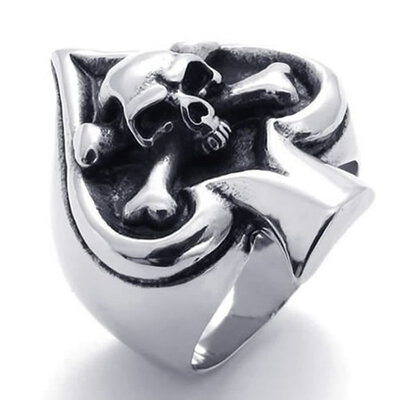 

Hpolw Vintage Gothic Skull Biker Tribe Ace of Spades silver Stainless Steel Creative Charm Mens Ringdurable in use