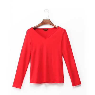 

Canvaus New Spring Autumn Women Clothing Cotton Slim Casual V-neck Long Sleeve T Shirt Undershirt Tops