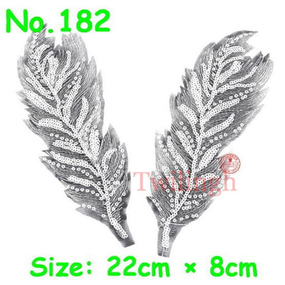 

1 Pair 2 Pieces Feather Patches Sew-on Gold Sliver Wing Sequine Patch Flower Motif 3D Applique DIY Dress Clothes Wedding Patch