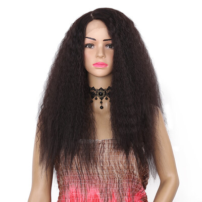 

Golden Beauty 24inch Long Kinky Straight Wig Synthetic Lace Front Wigs for Women Side Part Black Wig