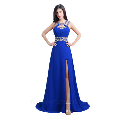 

Fast ship In stock Formal Evening Dresses Sexy Backless Red Royal Blue high split Evening Dress 2018 Long Chiffon Evening Gowns