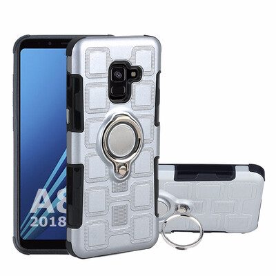 

SHS Phone Case For Samsung Galaxy A8A8 2018A8 PlusA8 Plus 2018 Luxury Armor Ring Bracket Silicon TPU Lattice texture