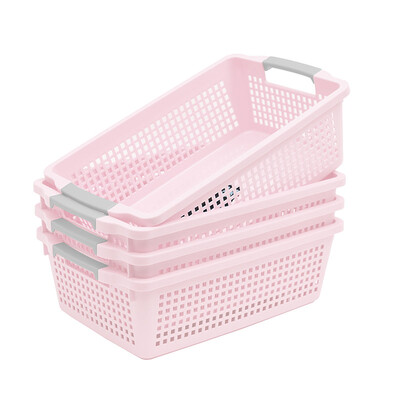 

JEKO&JEKO Plastic Finishing Storage Basket 4 Pack Toy File Storage Basket Desktop Shelf Japanese Baina Basket Kumamoto Bear Pink SWB-6124