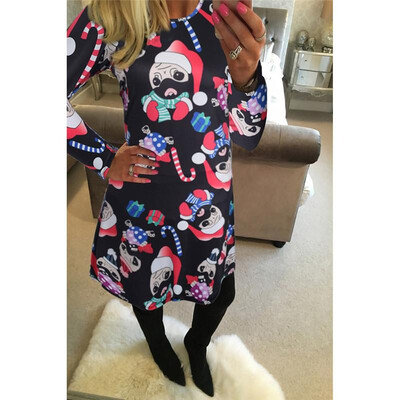 

Ruiyige 2018 spring Fashion Women Christmas Clothing Elegant Long Sleeve O-Neck Tunic Stretch Mini Dress Santa Festival Vestidos
