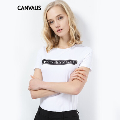 

Canvaus Spring Summer New Women Solid Slim Printed Casual O-neck Cotton Short-sleeved T Shirt