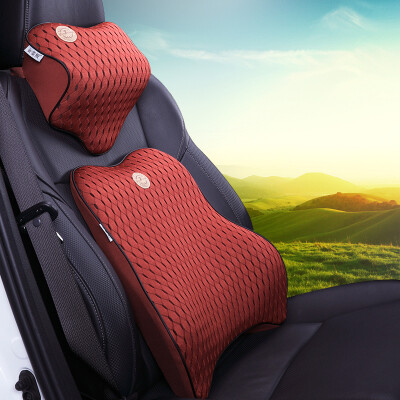 

KING ETING car lumbar headrest space memory cotton back cushion car lumbar pillow neck pillow set breathable two-piece brown