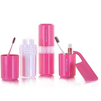 

40000 km wash cup set 9 piece set travel travel portable men&women couple toothbrush cup mouth cup toothpaste comb shampoo bath milk bottle set SW2006 coral red