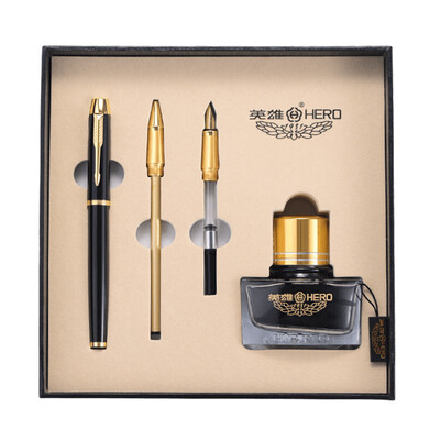 

Hero HERO 1801 black Liya IM metal rod gold pen ink pen ball pen three-in-one lucky gift gift stationery set