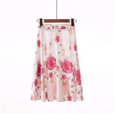 

High Waist Floral Print Women Elegant Skirts Elastic Waist Summer Skirt Casual Party Faldas Mujer Saias
