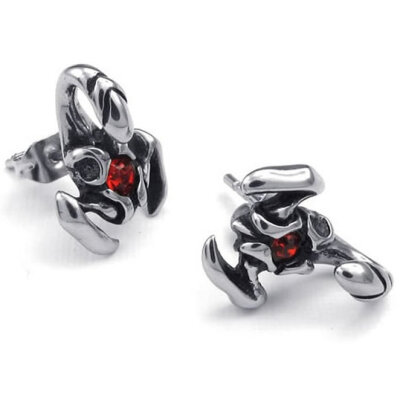 

Hpolw Mens Cubic Zirconia Stainless Steel Gothic Scorpion Stud Earrings Red Silver